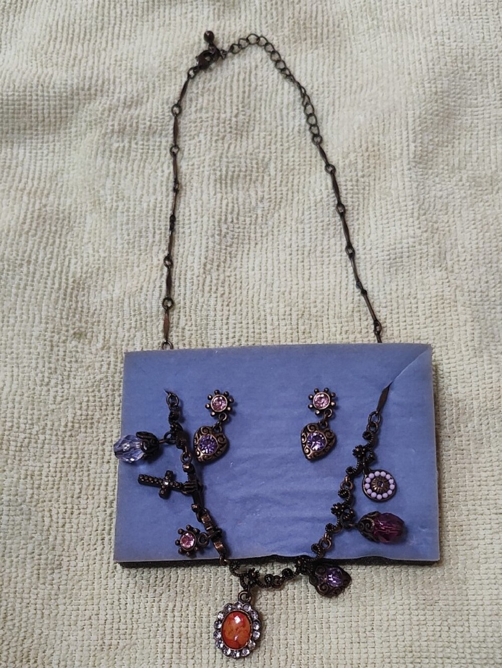 Vintage Avon Purple and Amber Pendant Necklace & Earring Set - Picture 2 of 4
